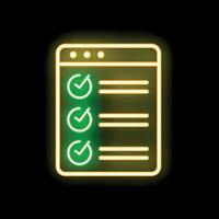 Neon online survey showing check marks for completion on black background vector