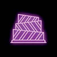 Neon sign representing modern building with stripes glowing on black background vector