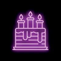 Neon sign showing birthday cake with three lit candles vector