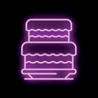 Neon sign showing a two tier cake with icing on a plate vector