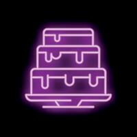 Neon sign of three tier cake dripping with icing on black background vector
