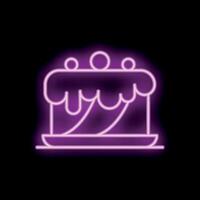 Neon sign representing a delicious cake with icing on black background vector