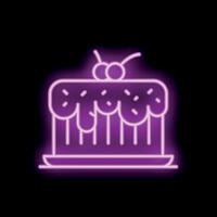 Neon sign showing delicious cake with cherries on top vector