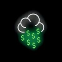 Neon sign representing raining money with cloud on black background vector