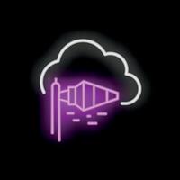 Neon windsock showing wind direction under cloud on black background vector