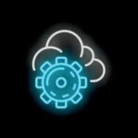 Neon icon of gear working inside cloud computing system vector