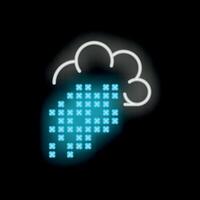 Neon style icon of cloud computing data raining down vector