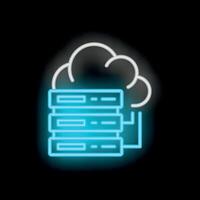 Neon blue server icon connecting to cloud computing system vector