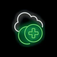 Neon green medical database icon glowing on black background vector