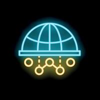 Neon icon of global network showing worldwide connection vector