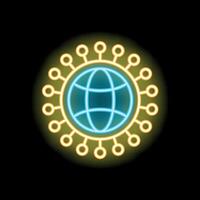 Neon icon of coronavirus attacking earth globe spreading around the world vector