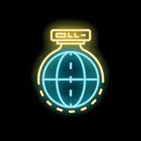 Neon icon of a router emitting wifi signal covering the earth vector