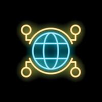 Neon icon of planet earth surrounded by connections representing global network vector