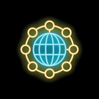 Neon sign depicting global network connecting world through nodes vector