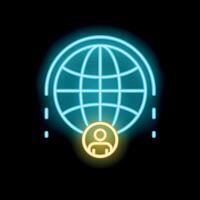 Neon icon of person connecting to global network vector