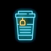 Glowing neon sign of a paper tea cup on black background vector