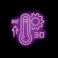 Neon icon of thermometer showing increasing temperature at thirty degrees vector