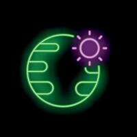 Neon style icon showing earth and sun shining vector