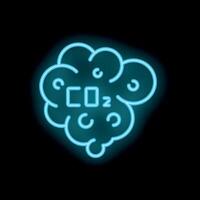 Neon icon of co2 emission polluting atmosphere with carbon dioxide molecules vector