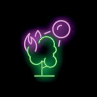 Neon tree burning under a sun with rays shining down on it vector