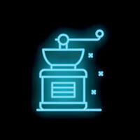 Neon icon of manual coffee grinder glowing on dark background vector