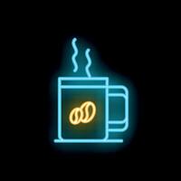 Glowing neon line icon of a hot coffee cup with steams isolated on a black background vector