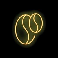 Yellow neon sign of two coffee beans glowing in the dark vector