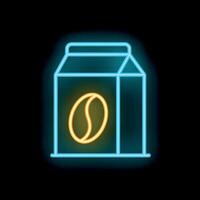 Neon sign depicting a milk carton with coffee bean inside vector