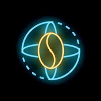 Neon sign representing global coffee trade with rotating coffee bean inside earth globe vector