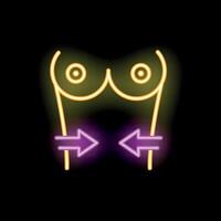 Neon sign representing breast reduction surgery with arrows pointing inwards vector