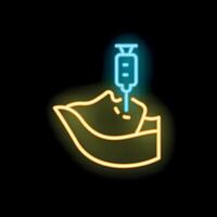 Neon icon of syringe injecting substance into buttocks vector