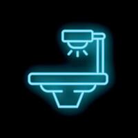 Neon medical lamp shining over empty operating table vector