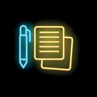 Neon icon of pen writing on paper representing copywriting vector