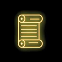 Neon yellow ancient scroll glowing on black background vector