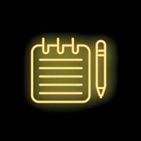 Neon notepad and pen icon glowing on a black background vector