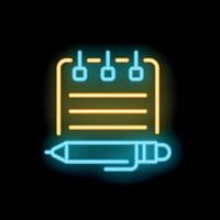 Neon sign of notepad with pen for taking notes or writing diary vector