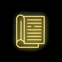 Yellow neon sign representing an open book on black background vector