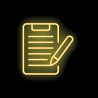 Neon clipboard with pen drawing lines on paper taking notes vector