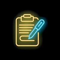 Neon sign of a clipboard and pen representing taking notes or signing a document vector