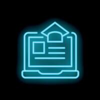 Neon icon of laptop showing e learning platform with graduation hat vector