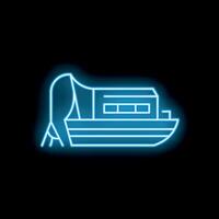 Neon sign showing a barge moored on canal at night vector