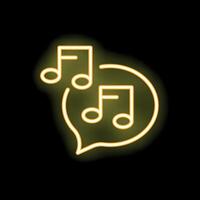 Neon speech bubble showing music notes glowing on black background vector