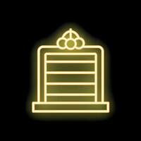 Yellow neon sign of building with columns on black background vector