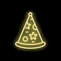 Neon sign representing a slice of pizza with pepperoni, mushrooms and olives forming a triangle shape vector
