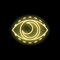 Neon yellow eye showing crescent moon shape reflecting inside on black background vector