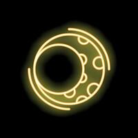 Glowing neon yellow icon of a solar eclipse with swirling orbits vector