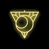 Bright yellow neon sign showing a crescent moon inside a triangle shape vector