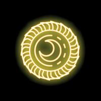 Yellow neon sign of a circular turbine rotating on a black background vector