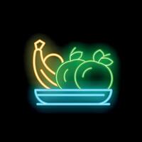 Neon fruits basket sign representing healthy eating and freshness vector