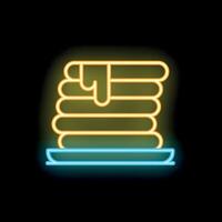 Neon sign showing stack of pancakes with syrup dripping down on black background vector